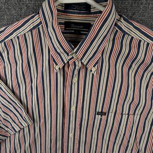 Faconnable Short Sleeve Striped Button Up Shirt Men Large Colorful Cotton Adult